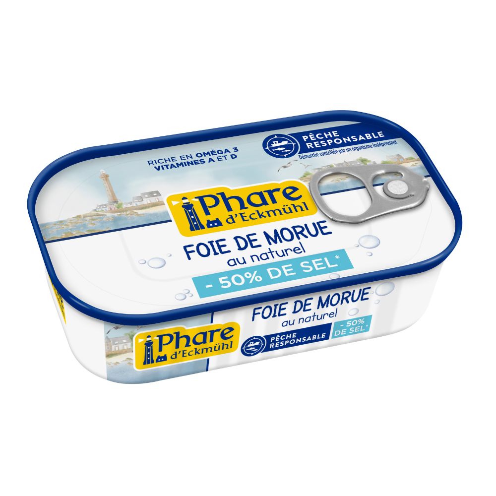 Foie de morue au naturel a teneur réduite en sel