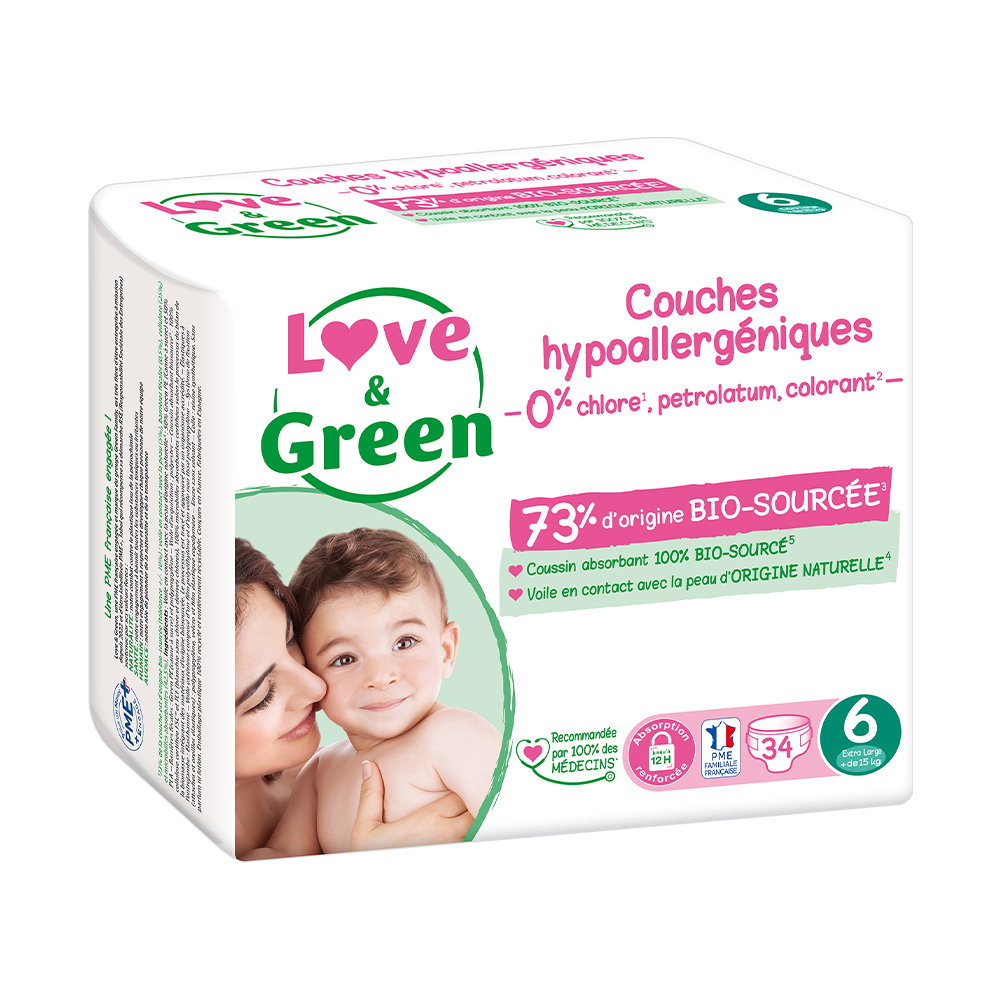 Couches T6 (15kg et +) hypoallergéniques x 34
