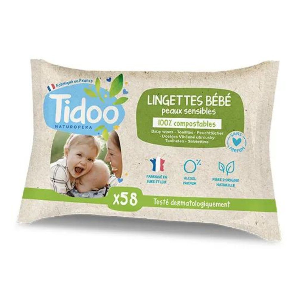 Lingettes bébé sans parfum compatibles home compost au calendula x 58