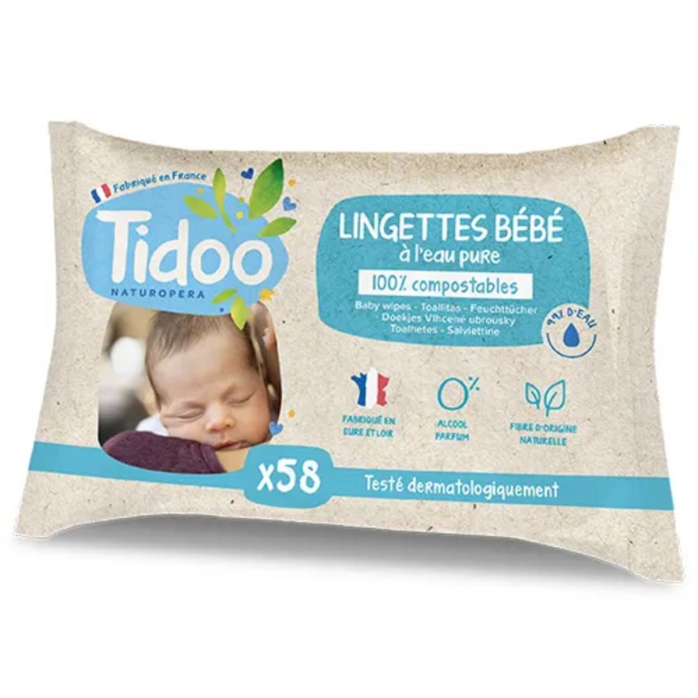 Lingettes à l'eau pure compatibles home compost x 58
