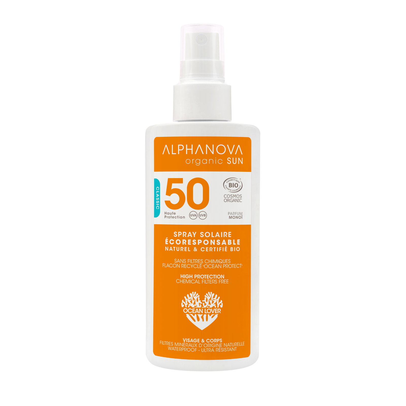 Spray solaire SPF50 certifié bio