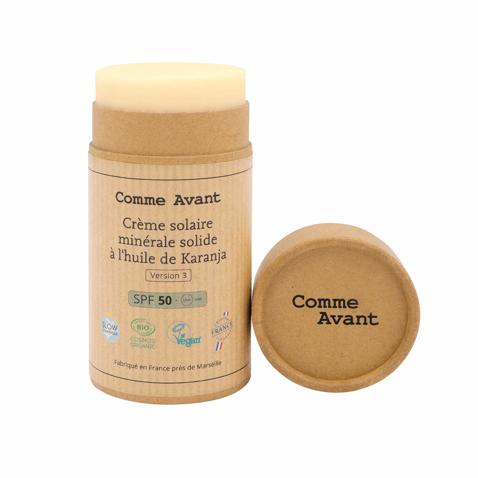 Crème solaire minérale solide SPF50 certifiée bio