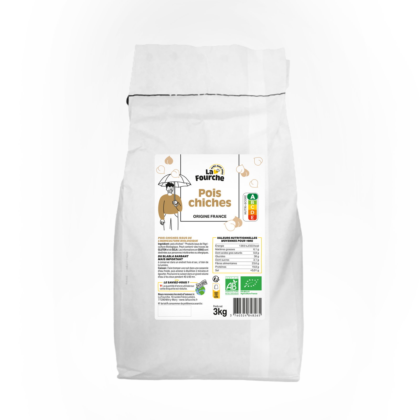 Pois chiches bio origine France - 3kg