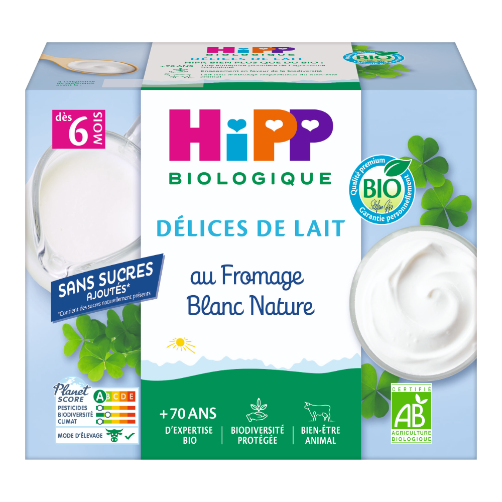 Délices de lait fromage blanc nature sucré bio (dès 6 mois) - 4x100g