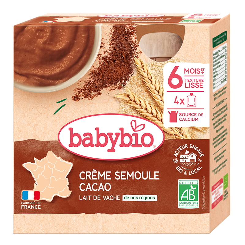 Gourdes crème semoule cacao bio (dès 8 mois) - 4x85g