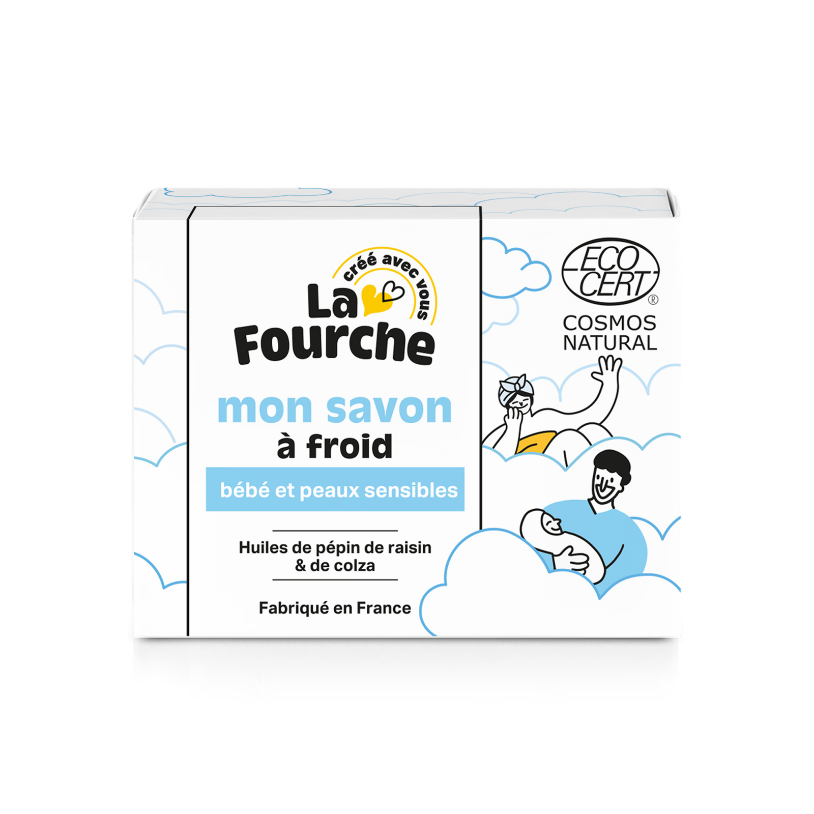 Savon saponifié à froid bébé et peaux sensibles certifié Cosmos Natural