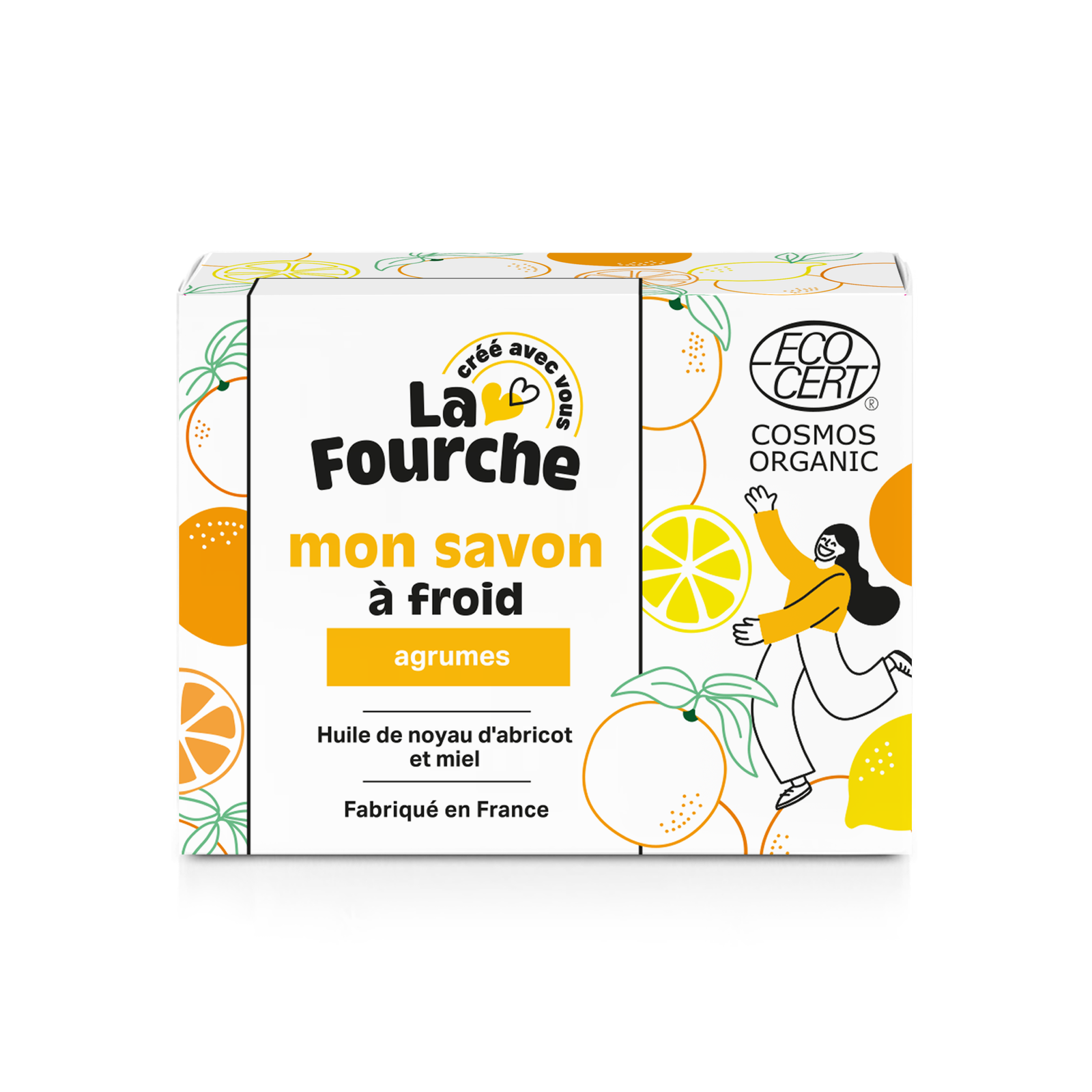 Savon saponifié à froid orange douce citron miel certifié Cosmos Organic