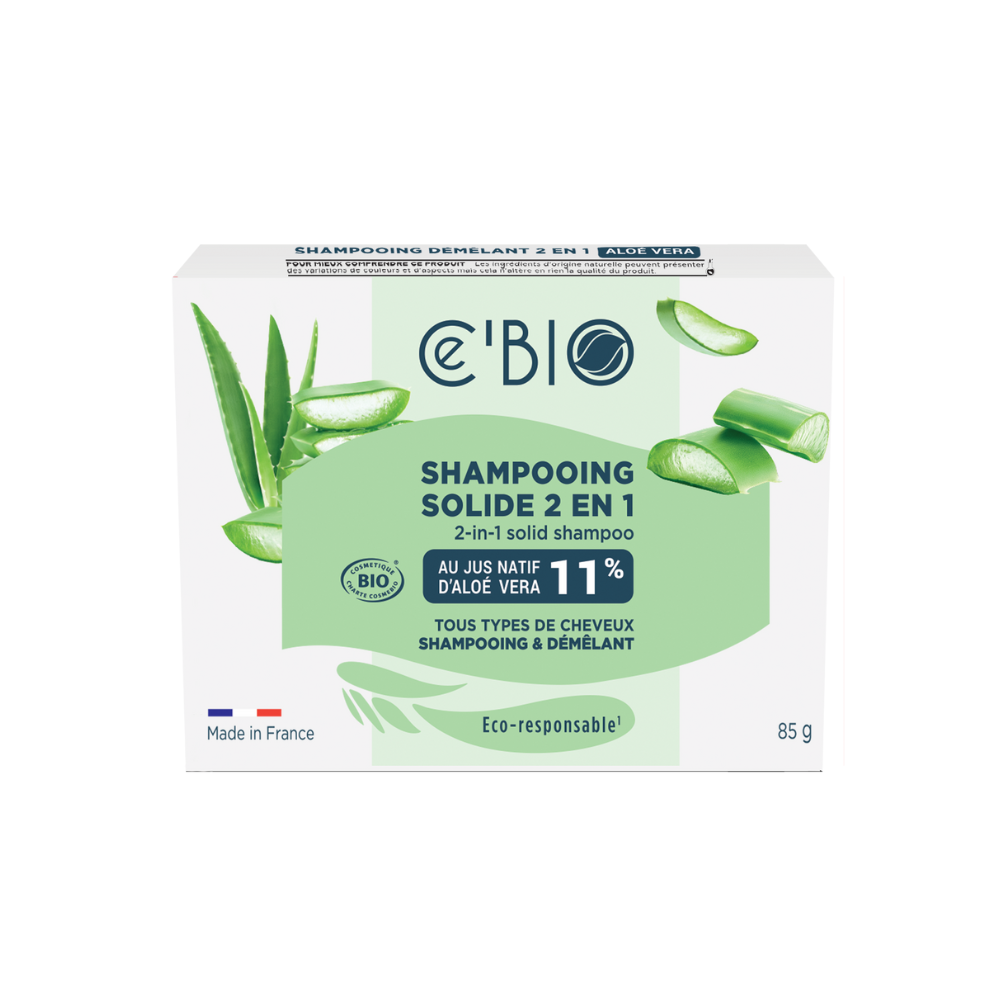 Shampoing solide démêlant 2-en-1 au jus natif d'aloe vera bio