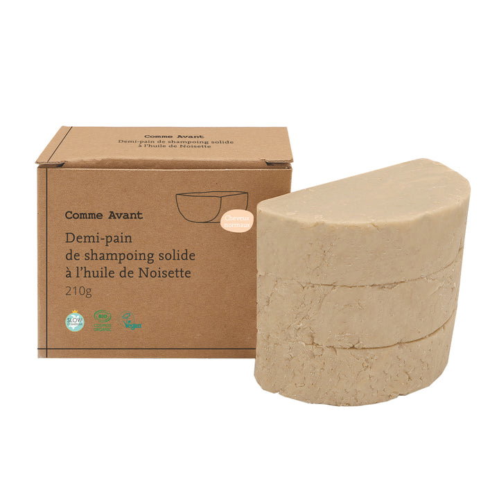 Demi-pain de shampoing solide à l'huile de noisette certifié bio