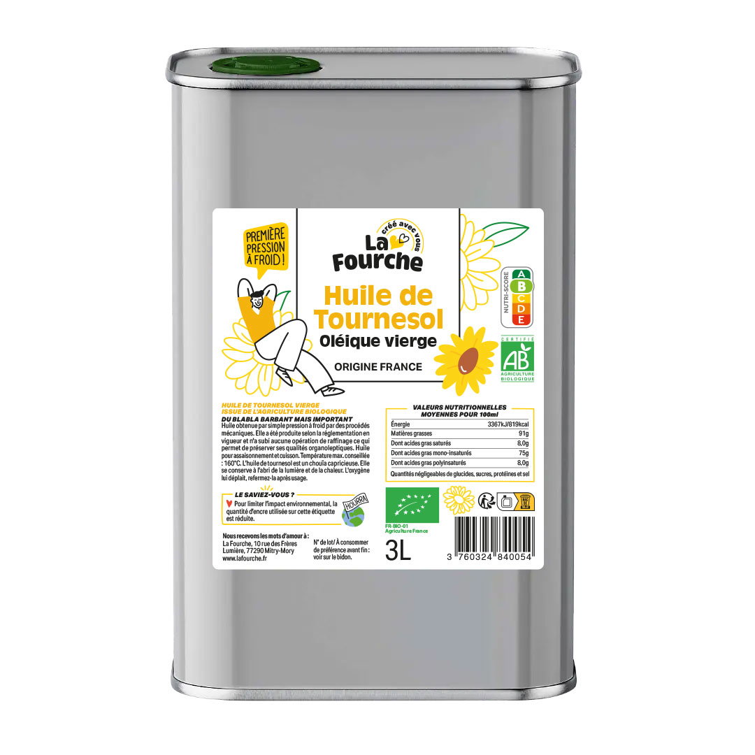 Huile de tournesol vierge bio - 3L
