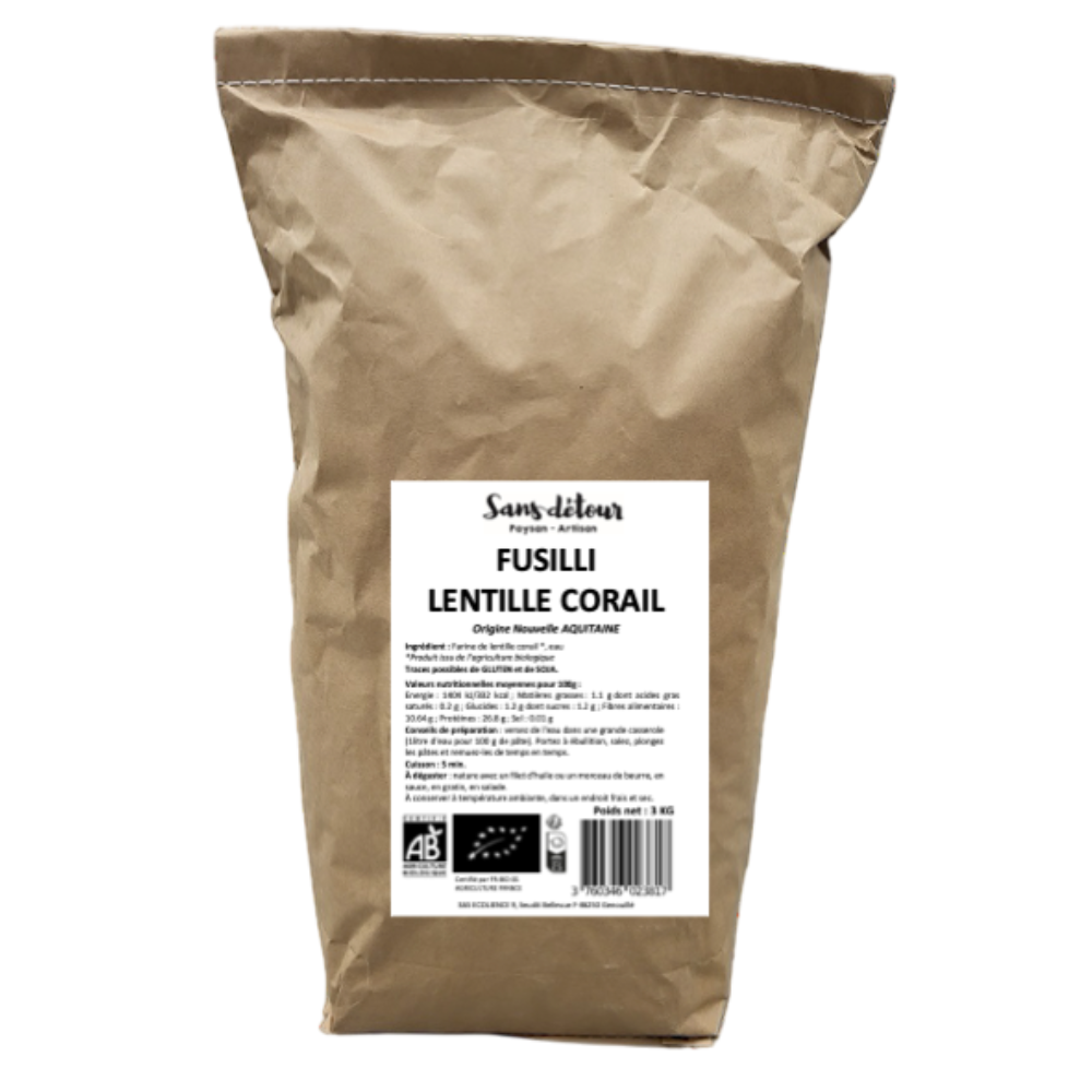 Fusilli aux lentilles corail origine France bio