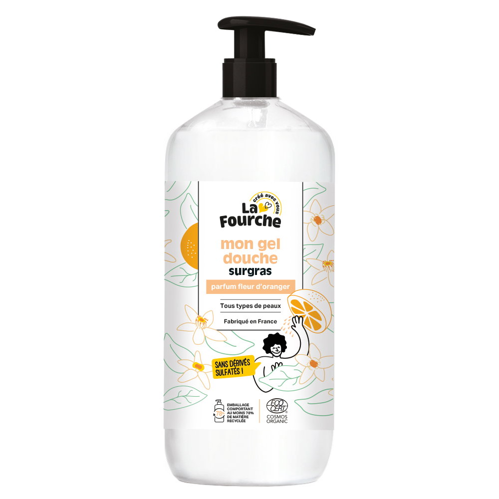 Gel douche fleur d'oranger certifié Cosmos Organic. -1L