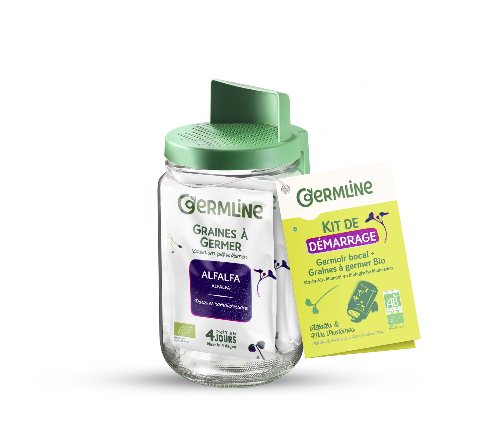 Kit germoir bocal en verre et graines à germer bio