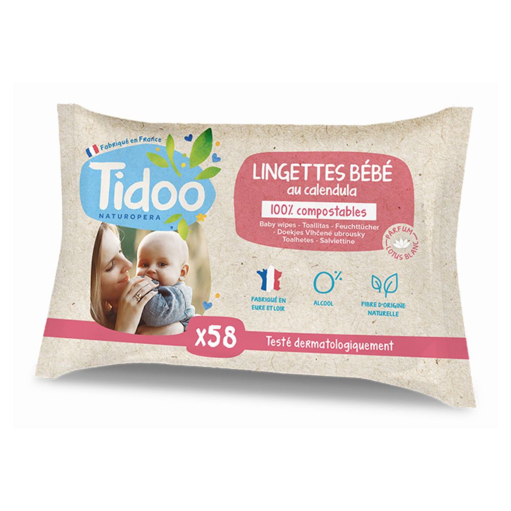 Lingettes au lotus blanc compatibles home compost certifiées bio x 58