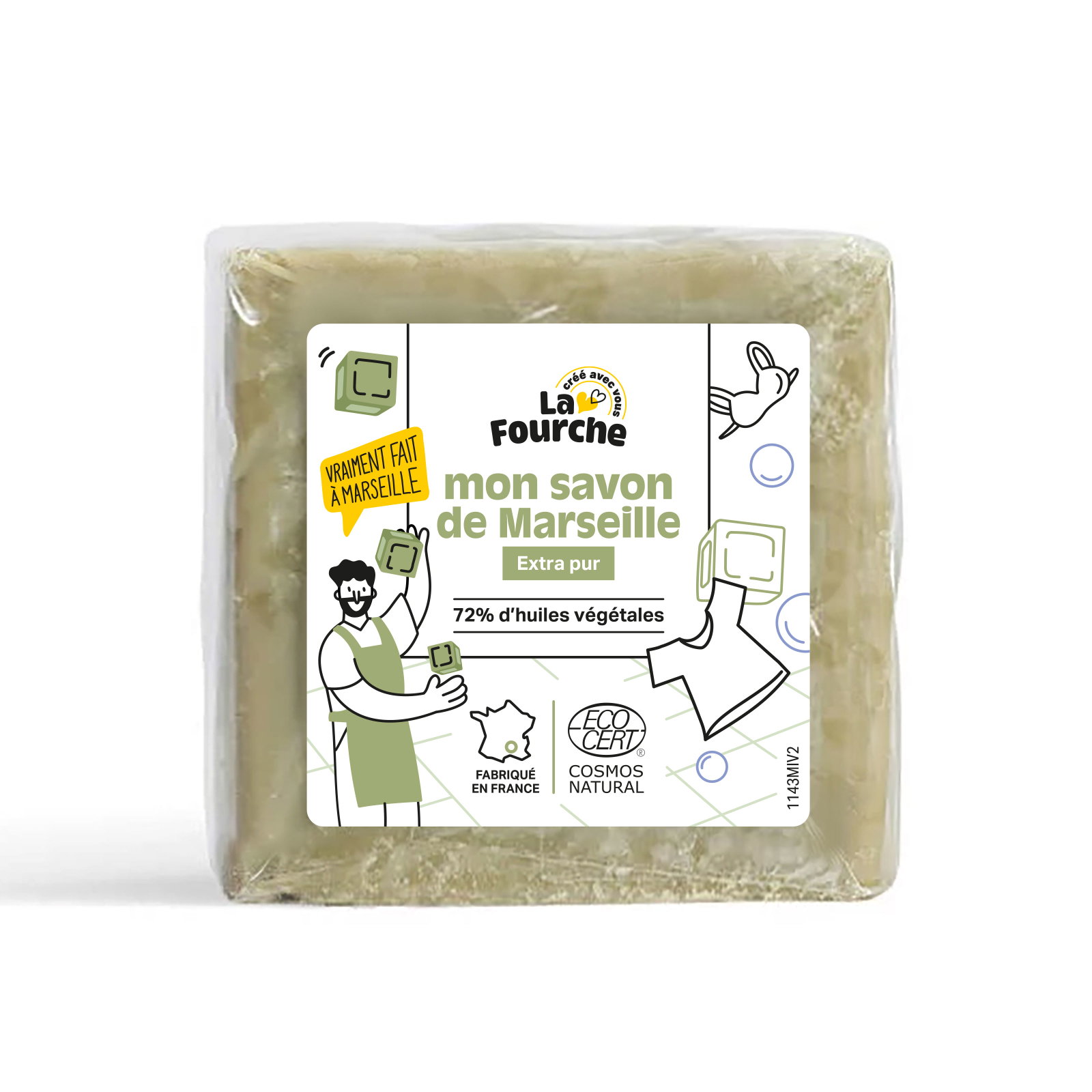 Cube de savon de Marseille certifié Cosmos Natural - 600g