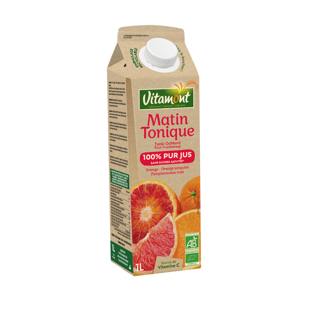 Jus matin tonique bio - orange sanguine et pamplemousse bio