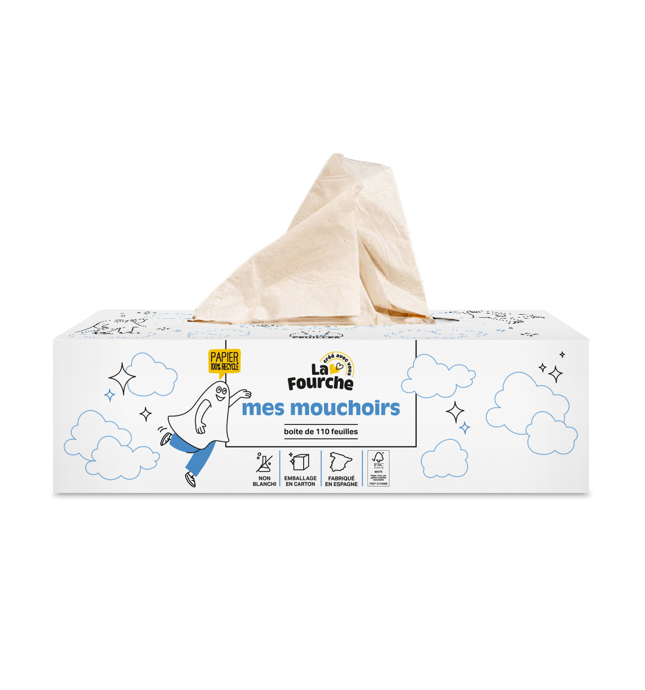 Boîte de mouchoirs 3 plis papier 100% recyclé x 110 mouchoirs