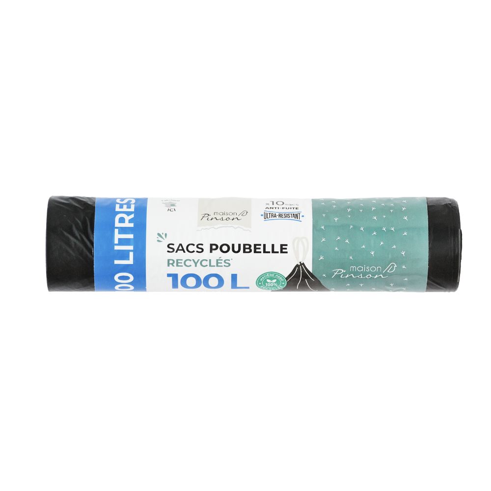 Sacs poubelle matière 100% recyclée anti-fuite avec liens - 100l x 10
