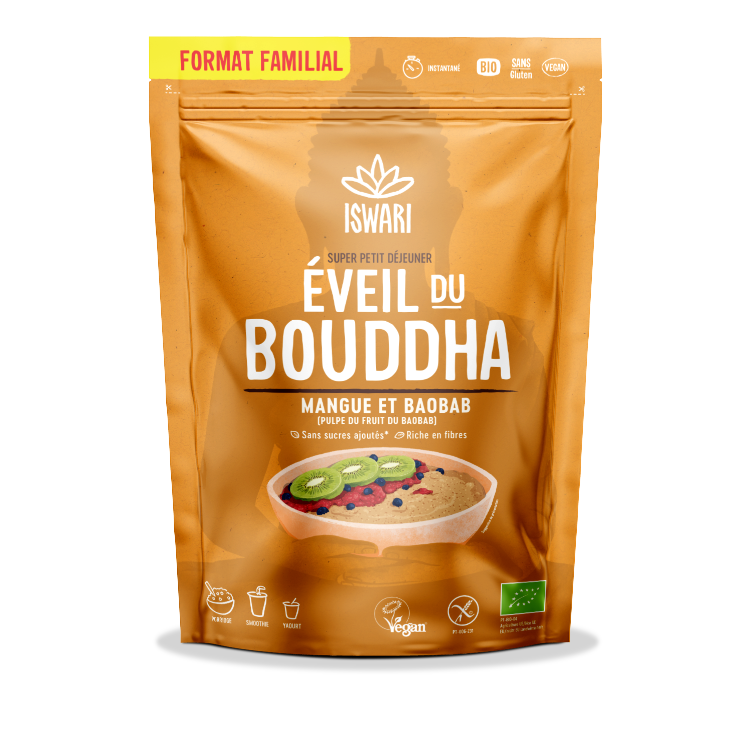 Petit déjeuner éveil du bouddha mangue & baobab bio
