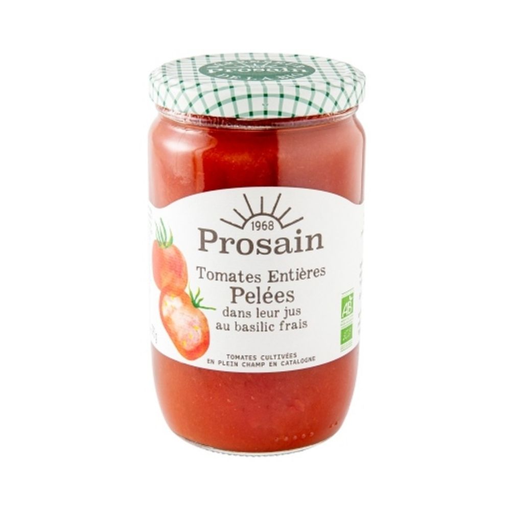 Tomates entières pelées au basilic frais bio