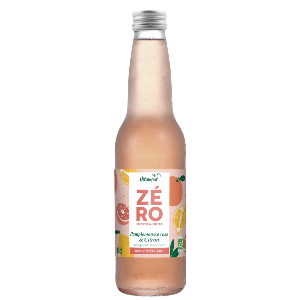 Boisson pétillante pamplemousse rose & citron sans sucres ajoutés bio