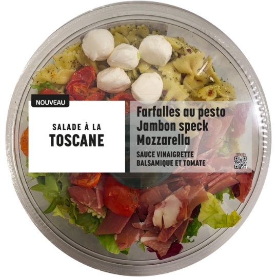 Salade à la Toscane Farfalles au Pesto Jambon Speck Mozzarella Sauce Vinaigrette Balsamique et Tomate MIX BUFFET