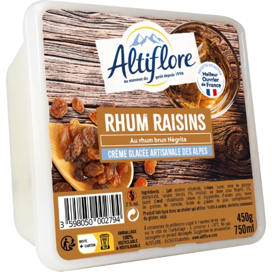 Crème Glacée Rhum Raisins Artisanale des Alpes ALTIFLORE
