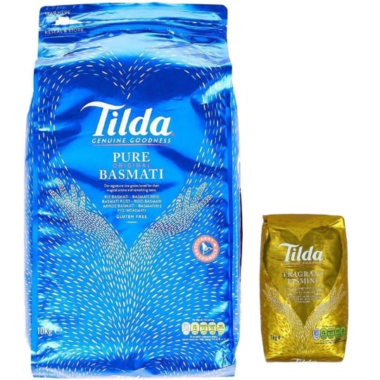 Riz Basmati Long Pure Original 10kg + Riz Parfumé Au Jasmin 1kg - Sans Gluten TILDA
