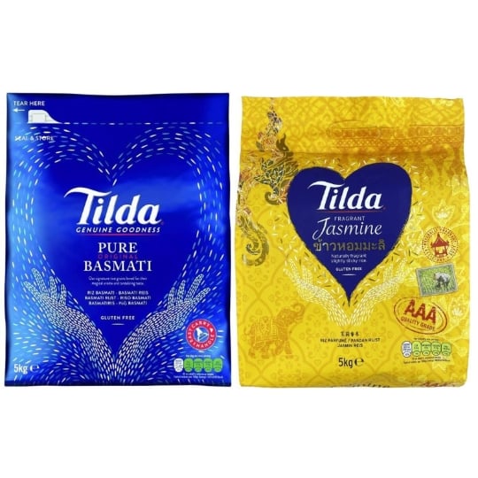 Duo De Riz Tilda : Riz Basmati Long Pure Original 5kg + Riz Parfumé Au Jasmin 5kg - S TILDA