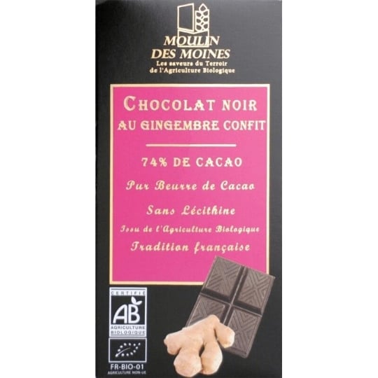 Chocolat Noir Gingembre Confit 100 Gr - Moulin Des Moines MOULIN DES MOINES
