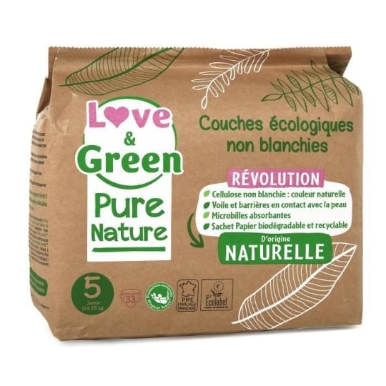 Love And Green Couches Hypoallergéniques Non Blanchies Pure Nature - T5 X 33 LOVE & GREEN
