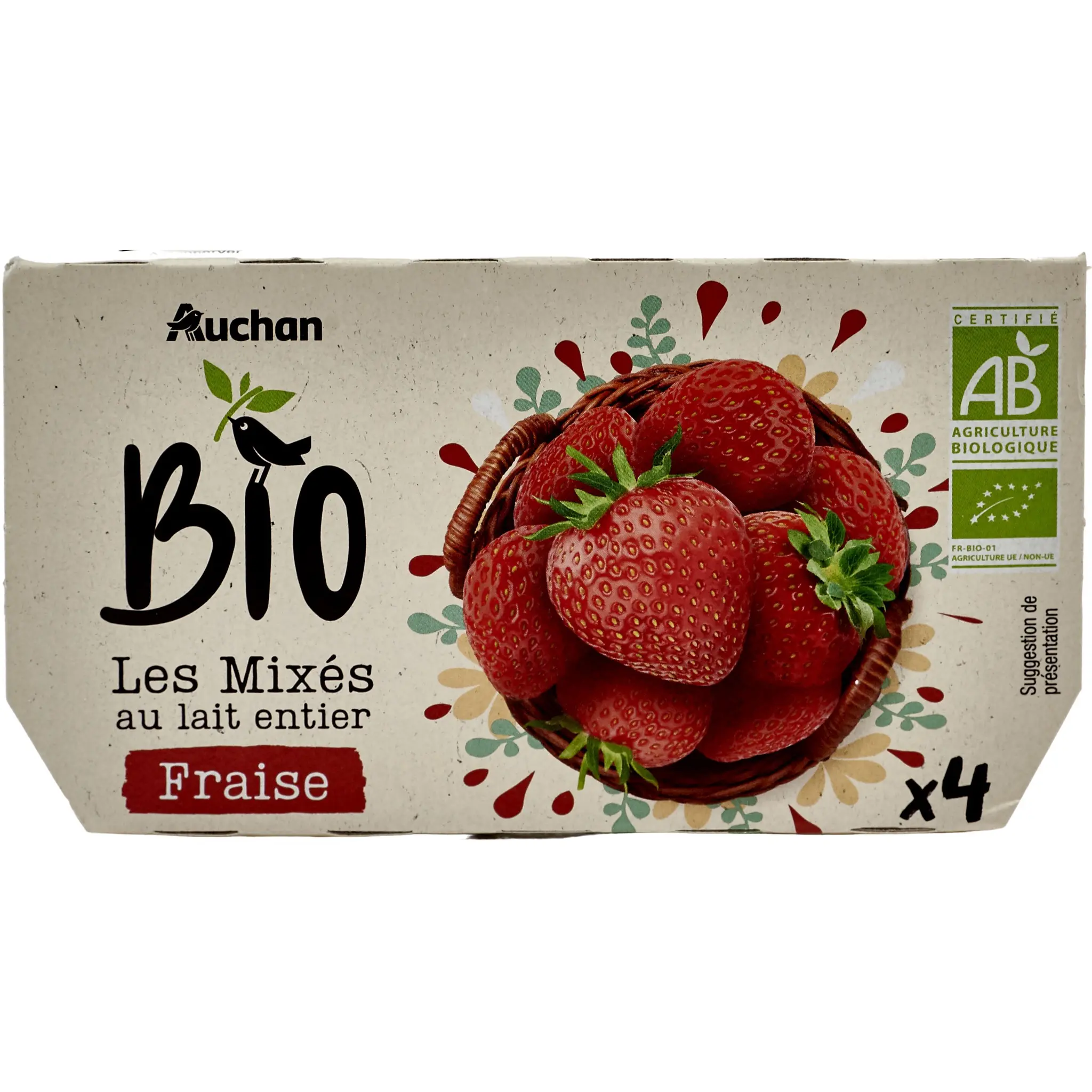 AUCHAN BIO Yaourt aux fruits mixés fraise