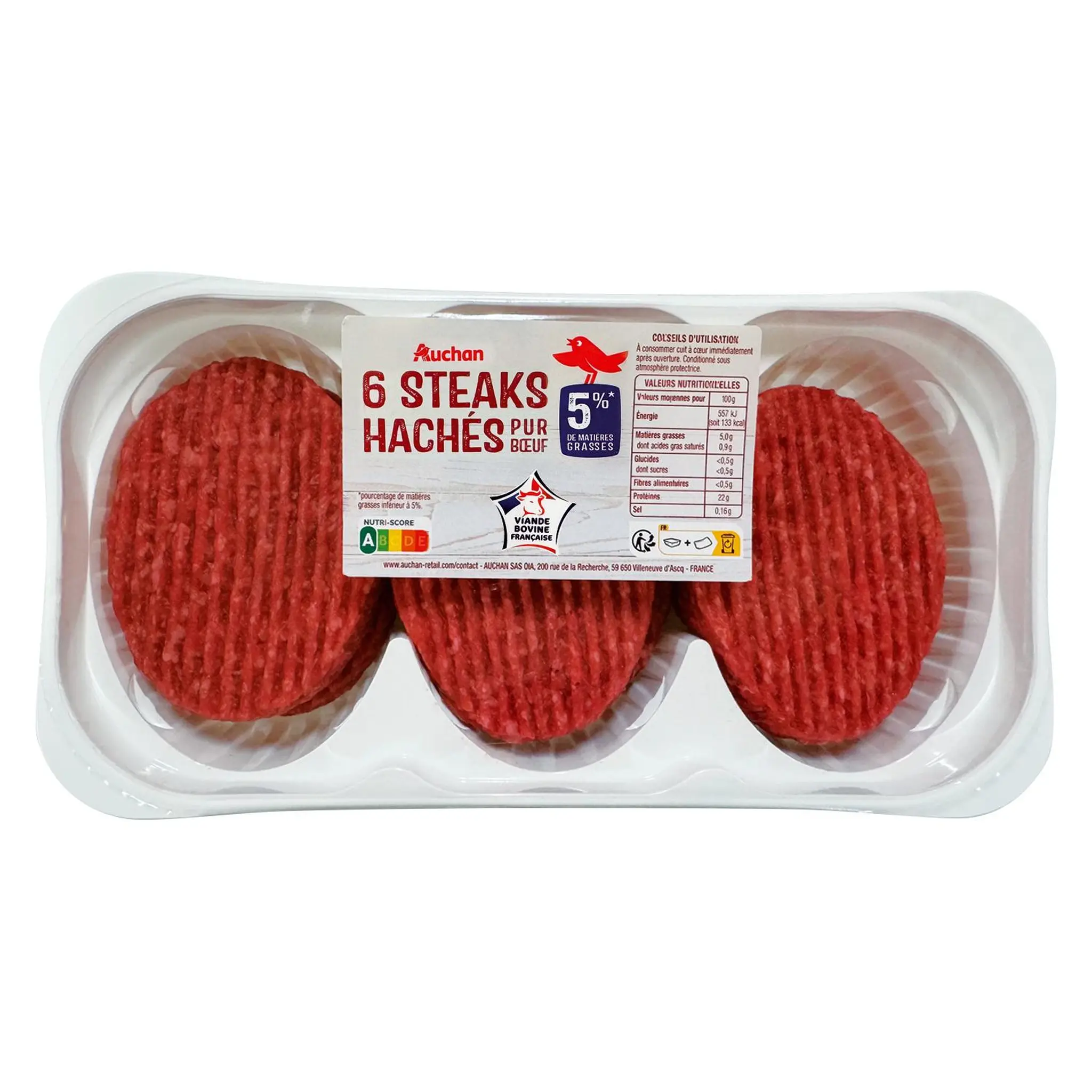 AUCHAN Steaks hachés pur bœuf 5%MG