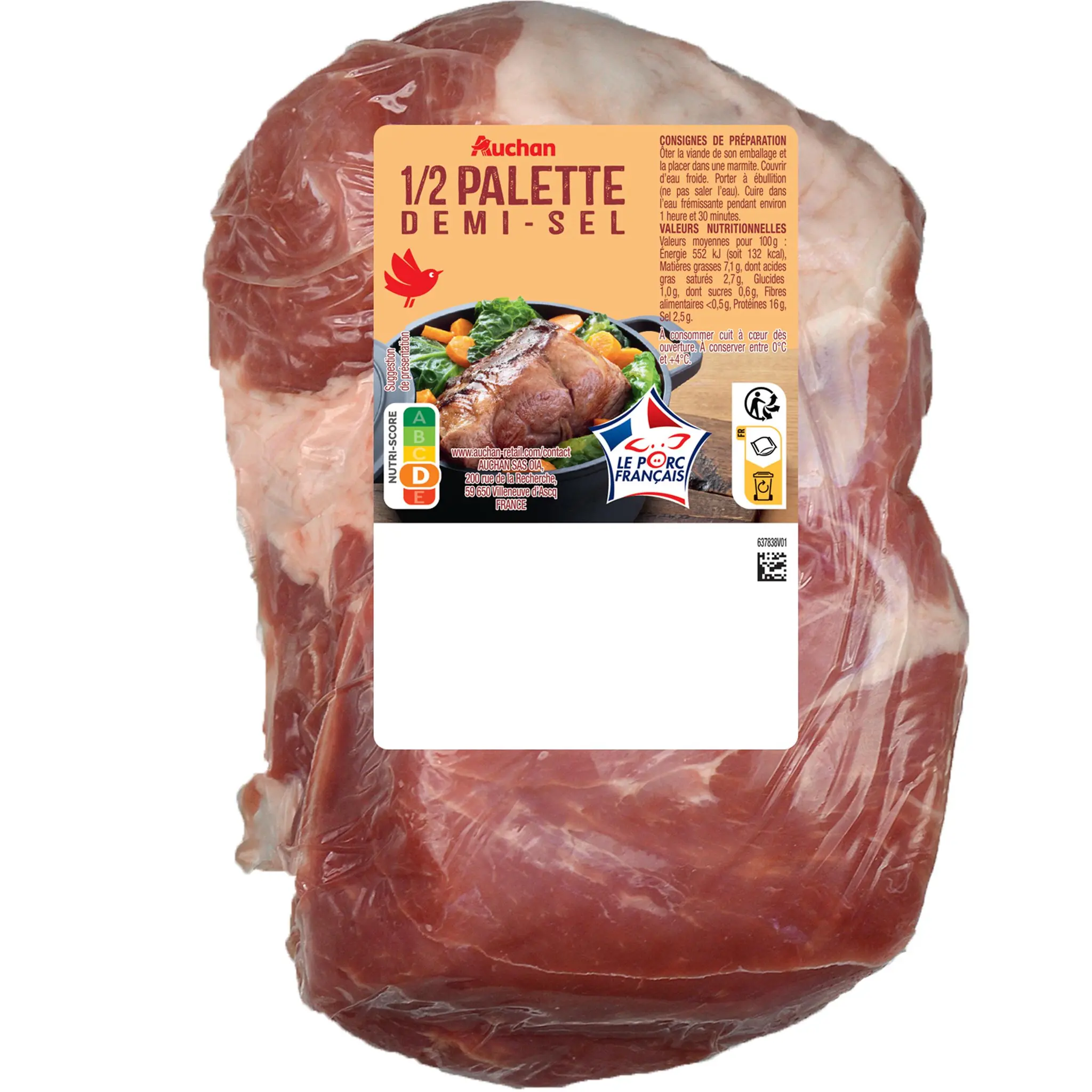 AUCHAN 1/2 palette de porc demi-sel