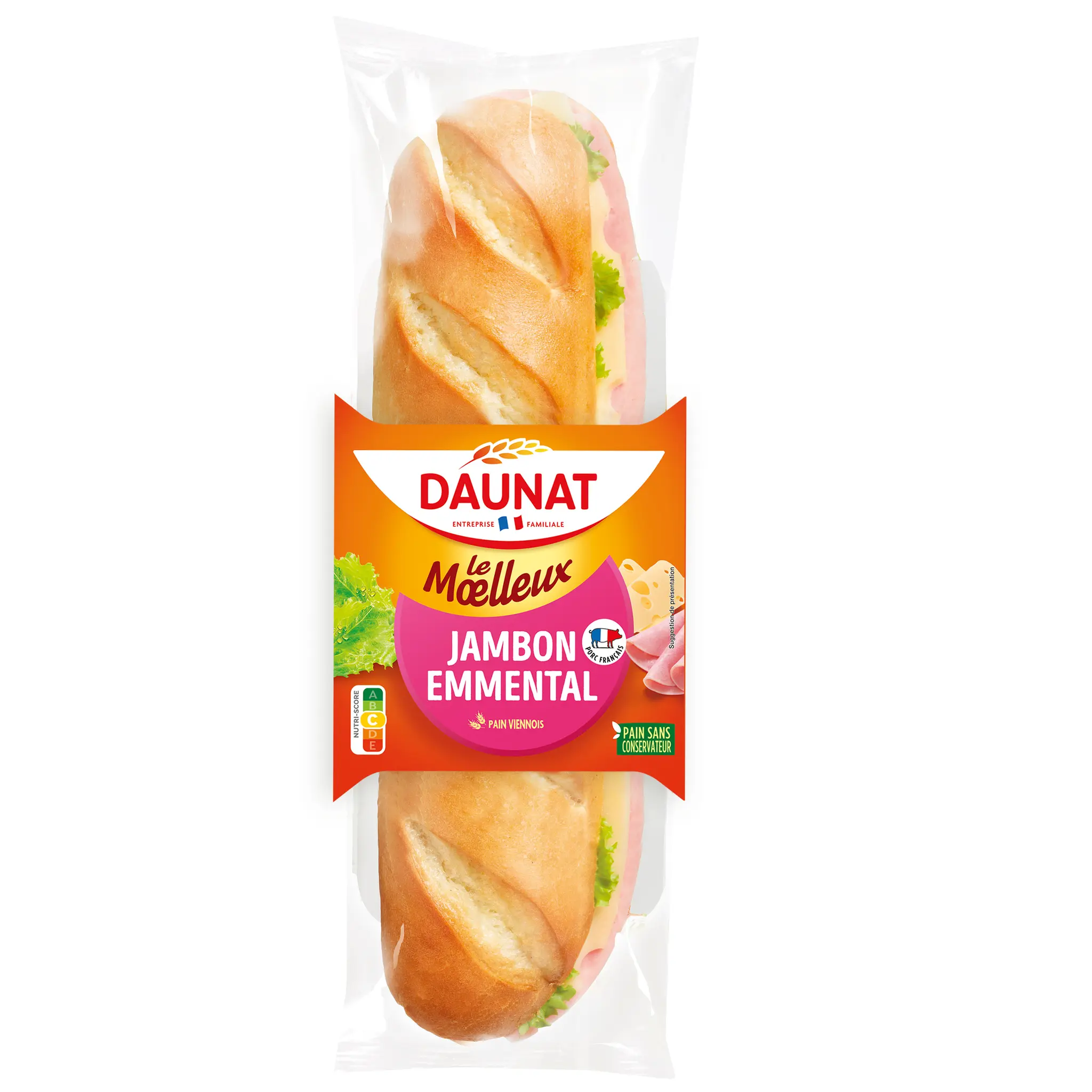 DAUNAT Le Moelleux sandwich pain viennois jambon emmental