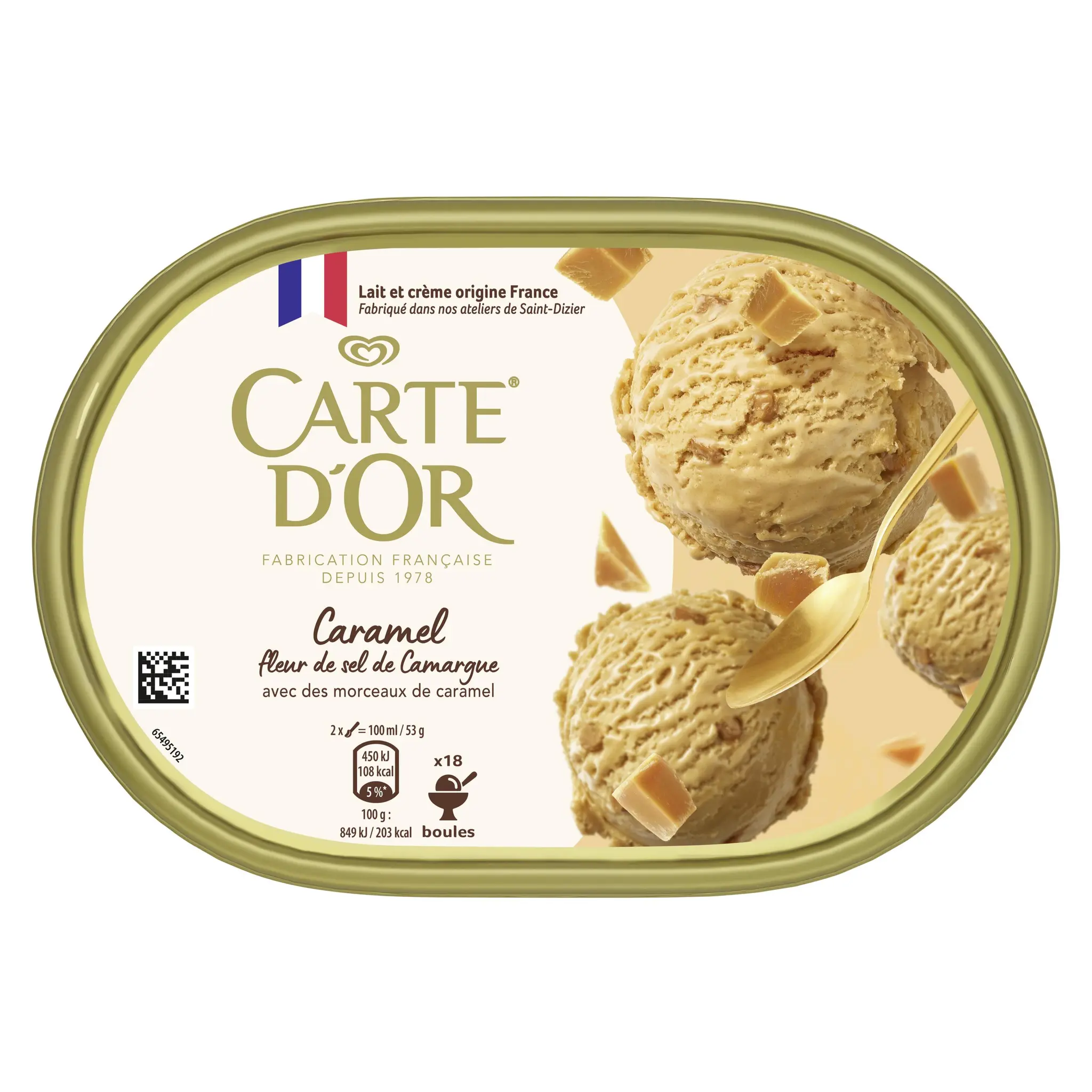 CARTE D'OR Dessert glacé caramel à la fleur de sel avec morceaux de caramel