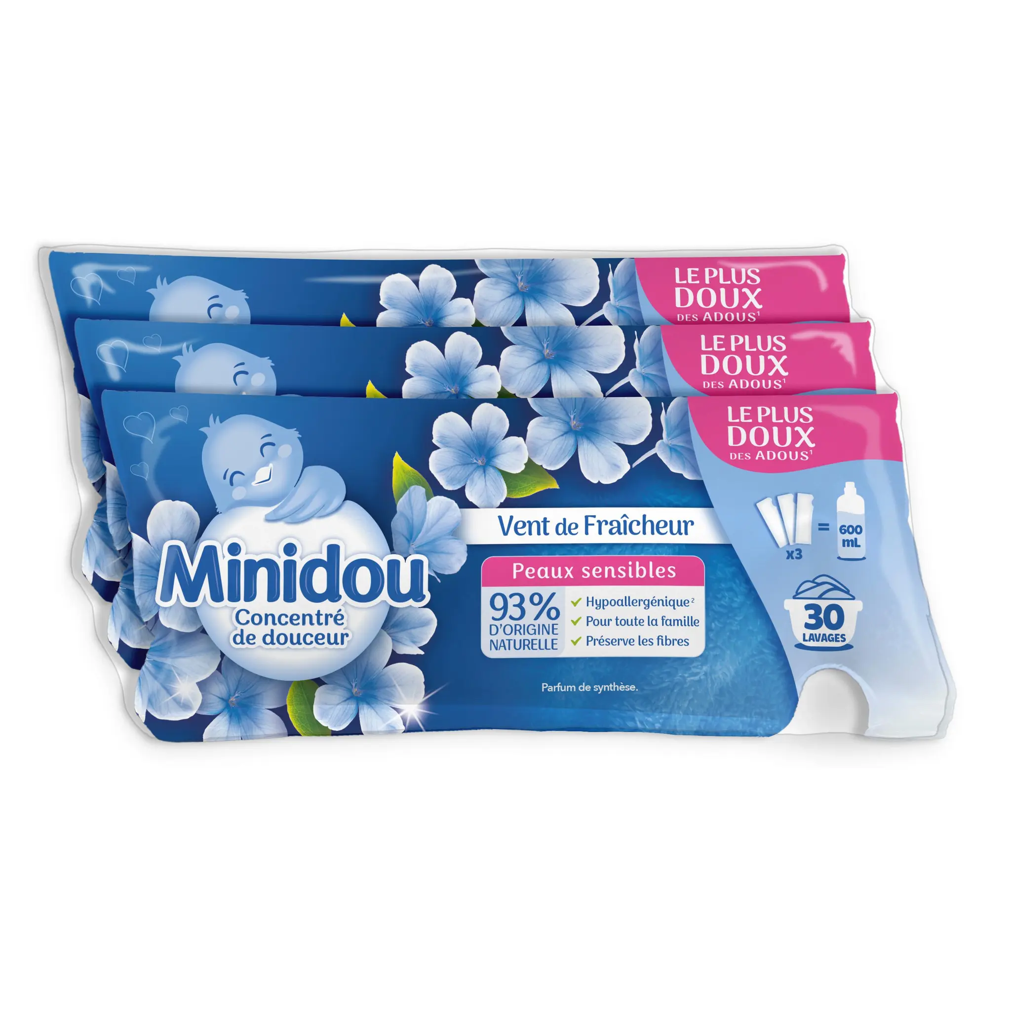 MINIDOU Adoucissant liquide concentré vent de fraicheur berlingot
