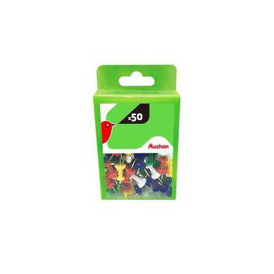 Auchan Boîte de punaises multicolore, 50 punaises