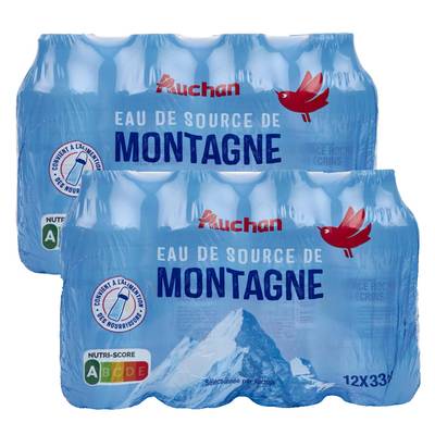 Auchan Eau de source de montagne, Lot de 2 - 12x33cl
