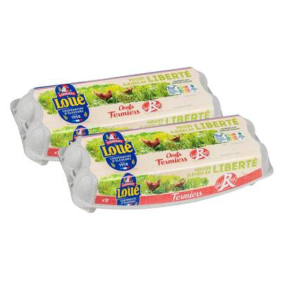 Loué Oeufs fermiers Label Rouge plein air, calibre moyen, Lot de 2x12 oeufs