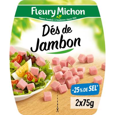 Fleury Michon Dés de Jambon Taux de Sel Réduit, 2x75g