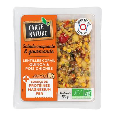 Carte Nature Salade Bio Lentille Corail Quinoa Pois Chiche, 160g