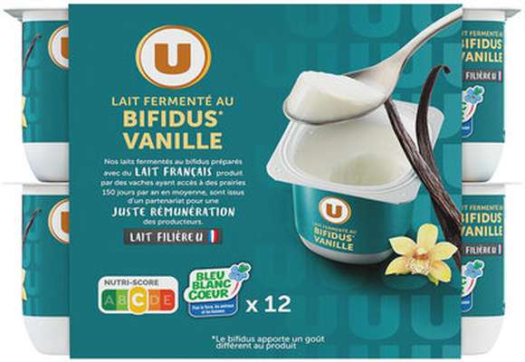 Yaourt au lait fermenté au bifidus vanille, U (12 x 125 g)