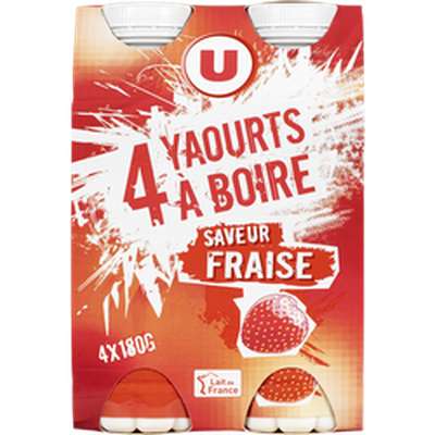 Yaourt à boire sucré saveur fraise, U (4 x 180 g)