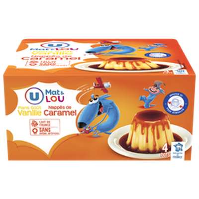 Dessert lacté flan goût vanille nappé caramel, U (4 x 100 g)