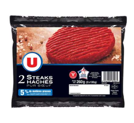 Steak haché pur boeuf 5% MG, U (x 2, 260 g)