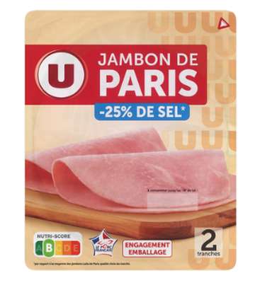 Jambon de Paris découenné dégraissé -25% de sel, U (x 2, 70 g)