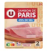 Jambon de Paris découenné dégraissé -25% de sel, U (x 2, 70 g)