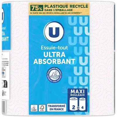 Essuie-tout blanc compact, U (x 2 = 4 rouleaux)