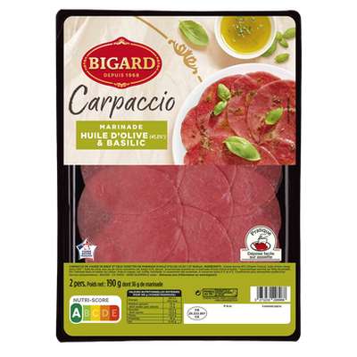 Carpaccio de boeuf et marinade olive basilic, Bigard (190 g)